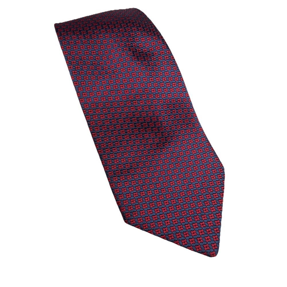 Giancarlo Fossati 100% Silk Tie Red Navy Geometric Made In Italy